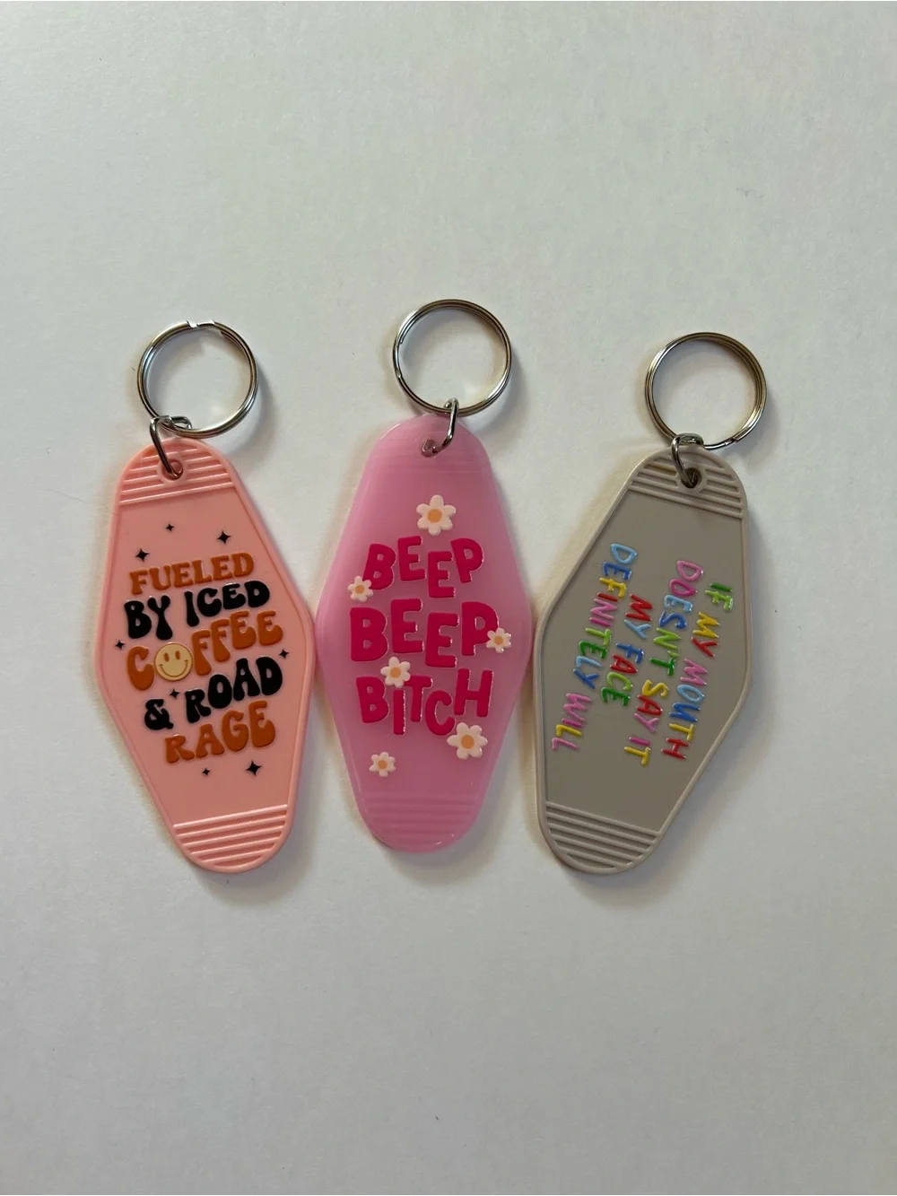 Set of 3 Sassy Girl Quote Retro Motel Keychains Custom Gift